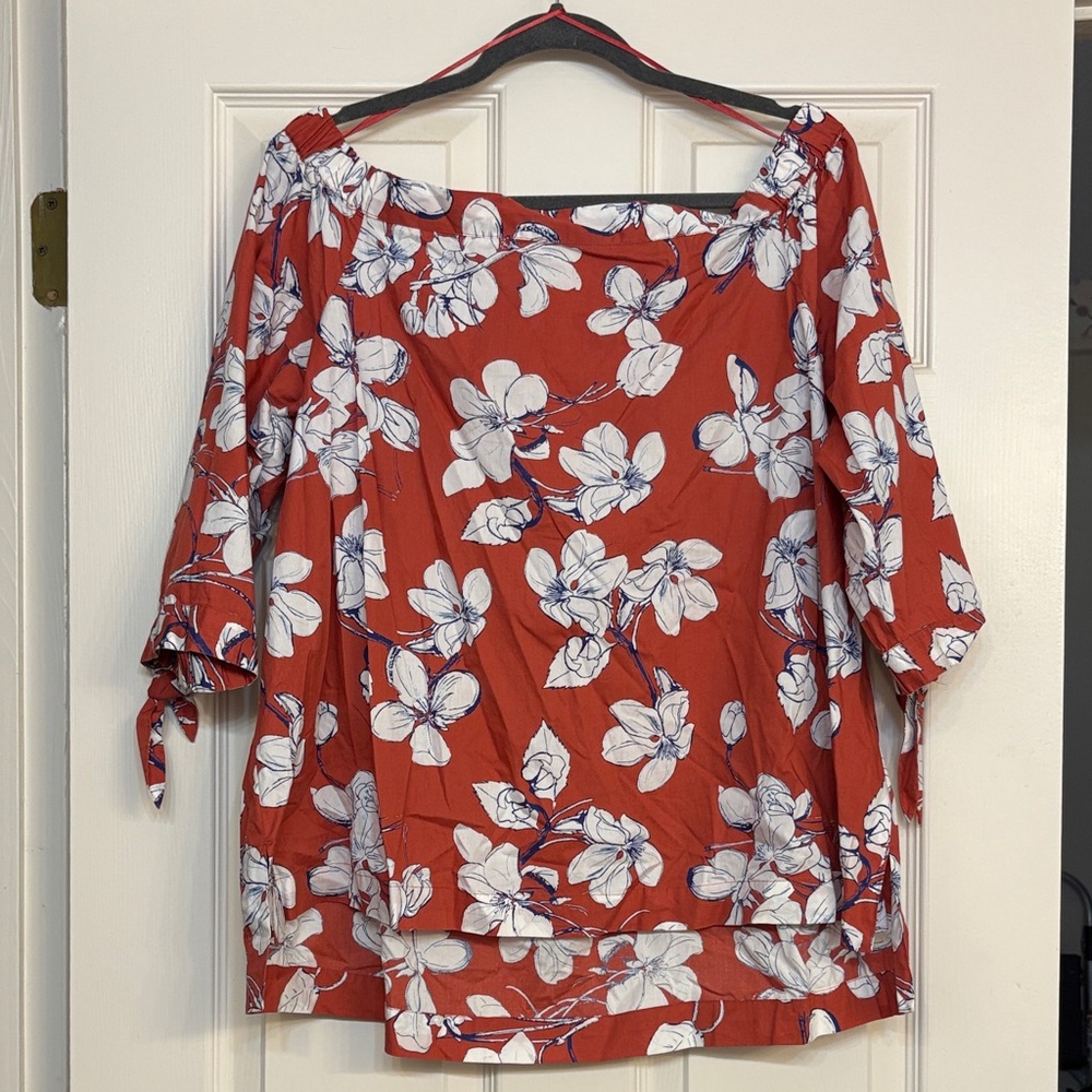 LOFT Red Floral Blouse